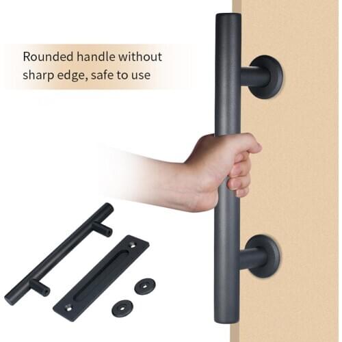 12inch Black Carbon Steel Sliding Barn Door Handle Recessed Pull Hardware Set Cabinet Door Handles Kitchen Wardrobe Handle