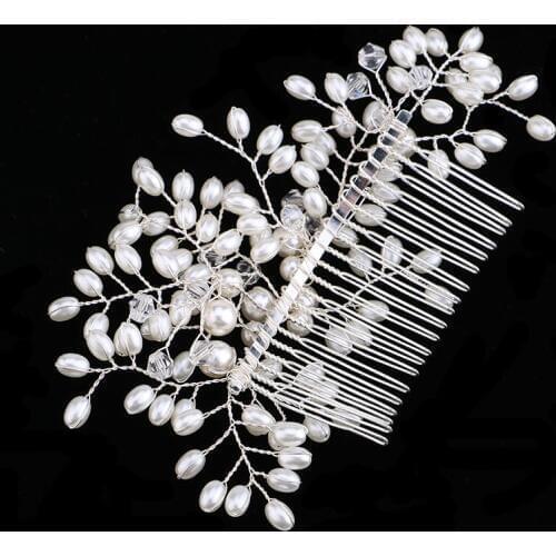 Luxury Silver Color Metal Hair Comb for Women Bridal Wedding Hair Accessories HairPiece Crystal Pearl Vine Headwear Tiaras