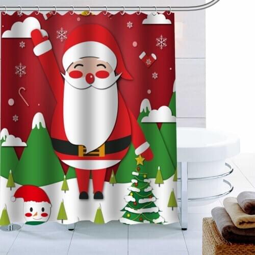 Christmas New Year Shower Curtain Santa Claus Decoration Polyester Fabric 3D Printing Bathroom Curtain Waterproof Bath Curtain