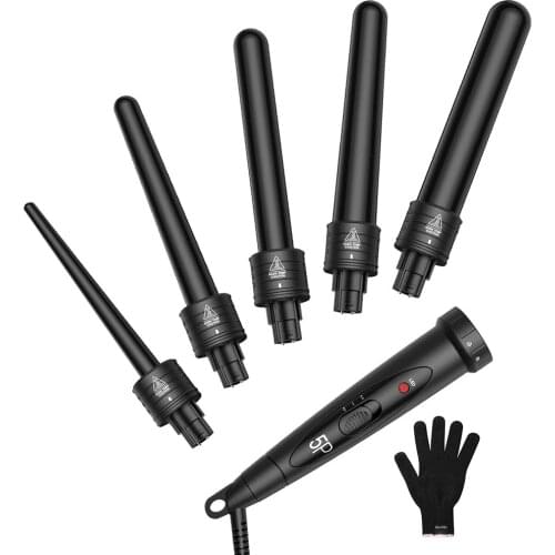 5 in 1 Curling Iron Wand Set Fast Heating Up Hair Curler for Wavy with 5 Interchangeable Coating Barrels Beach Wave Hair Curler