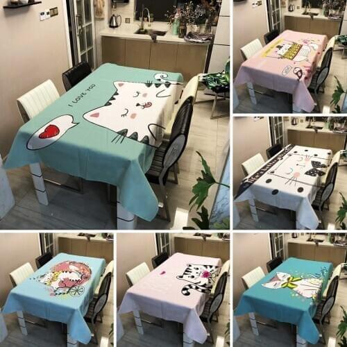 11 Sizes Cartoon Cat Tablecloth Print Rectangle Square Table Cover Tablecloth Home Textile Home Kitchen Decoration Table Cloth