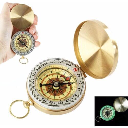 Luminous Camping Compass Copper Glow in the Dark Survival Gear Outdoor Tool Pocket Watch Compass for Hiking Climbing Travel