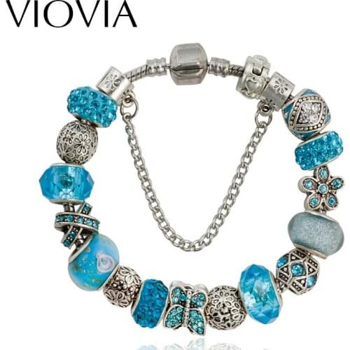 VIOVIA New Fashion Charm Bracelet For Women Lovely Butterfly Beads Crystal Brand Bracelet Girl Jewelry Femme Bijoux B15225