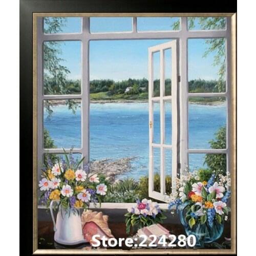 Needlework,embroidery,DIY 14CT Unprinted Cross stitch kits Window side scenery comfortable sea breeze Cross-Stitching decor
