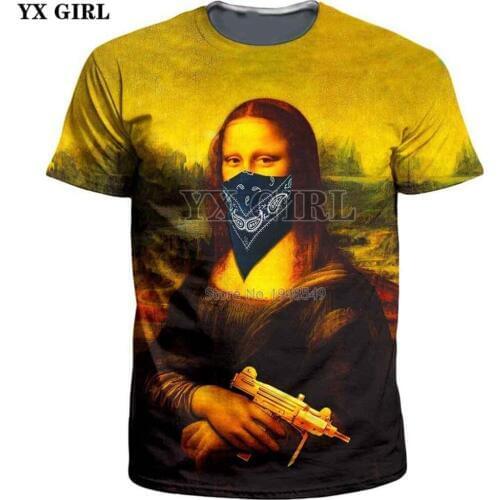YX GIRL 2018 summer New style Fashion T shirt gangster mona lisa mens Funny Print 3d tshirt Men/Women Casual Hipster t shirt