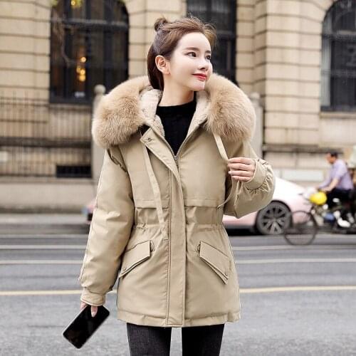 Plus Size Winter Coat Clothes Women 2021 The New Cotton Long Slim Hooded Fur Collar Short Padded Jacket