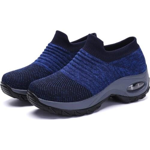 Big Size Platform Without Laces Sock Shoes Women Sneakers Ladies Sports Shoes Jogging Femme Sport Chaussure Running Blue A-473