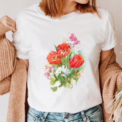 Women Flower Trend Watercolor Graphic Top Print Clothing 90s T Shirt Female Tee Ladies Fashion Short Sleeve Cartoon T-shirt