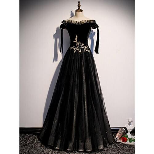 Robe De Soiree A-line Black Evening Dresses Long Dress Formal Dress Vestido De Festa Sweetheart Lace Applique Evening Dress 2020