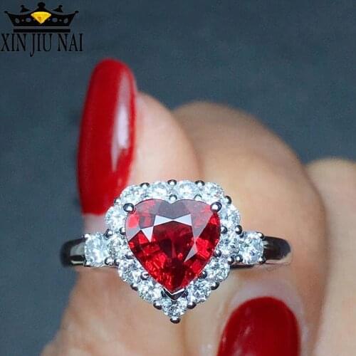 Garnet Red Personality Ruby Red Color Zircon 925 Silver Ring Love Heart Romantic Finger Ring For Women Wedding Jewelry Bague