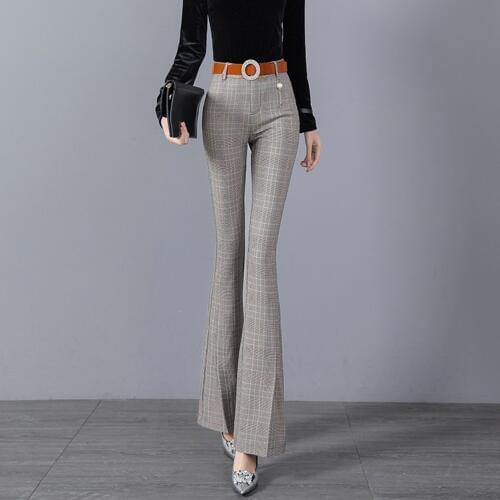 ACRMRAC winter lattice thickening High waist Skinny Flare Pants Long pants casual pants