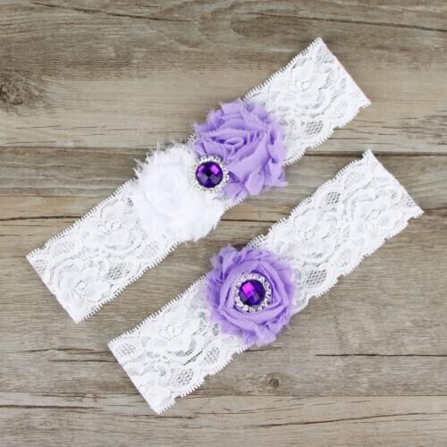 2pcs/Lot Elegant Wedding Garters Set Classical Purple Beaded Bridal Toss Garter White & Lilac Customize Keep Garter