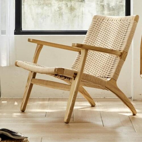 253 Designer Rattan Chair Simple Balcony Solid Wood Leisure Chair Household Nordic Single Sofa Chair Backrest Chair