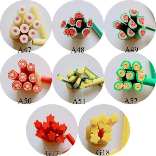 5pcs 5mm Cute Round Cane Fancy Nail Art Polymer Clay Cane Nail Art Decoration New Fruit Series Peach Banana Star