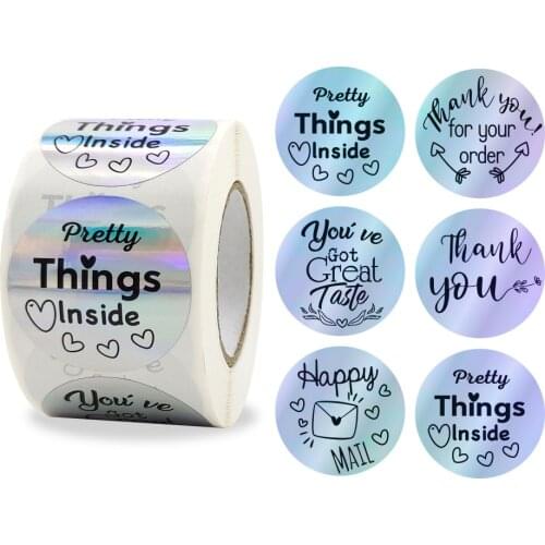 500Pcs 1.5inch Round "Thank You for Your Order""Happy Mail" Stickers Colorful Floral Silver Diy Handmade Seal Labels Stickers