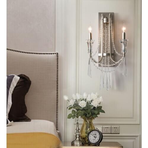 American country wall lamp bedroom bedside lamp French creative personality TV wall living room double head crystal wall lamp