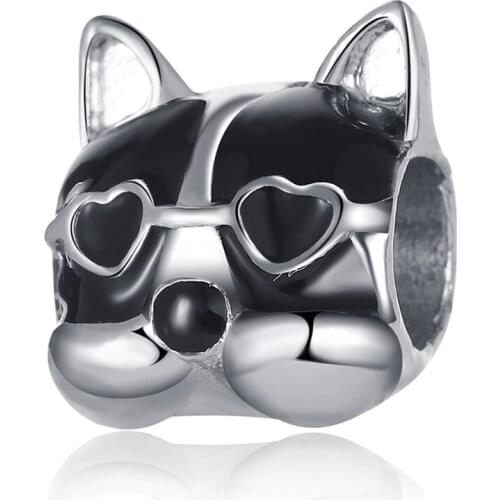 1Pcs New Cute Glasses Dog Pendant DIY Beads Suitable for Original Pandora Charm Bracelet Ladies Jewelry Making Gifts