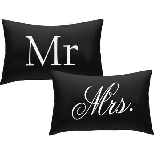 Mr Mrs Printed Double Bed Pillowcases 48*74cm Rectangle Pillow Case Couple Wedding Bed Home Living Room Decorative Pillow Covers