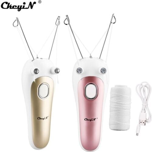 CkeyiN Cotton Threading Hair Removal Electric Facial Hair Remover Women Epilator Trimmer Lip Chin Cheeks Shaver Rechargeable 50