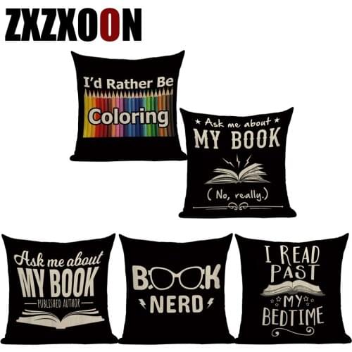 Decorative Throw Pillows Case Letter Books Cotton Linen Sofa Home Living Room Almofadas Pillow Cushion Cover Pillowcase