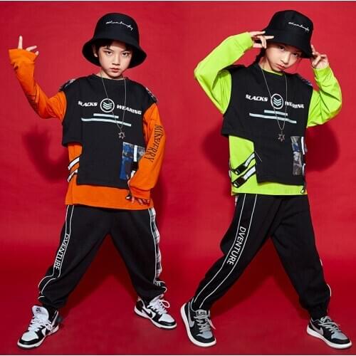 Childrens Hip Hop Dance Clothes Black Tops Pants For Girls Jazz Performance Clothing Street Dance Rave Outfit Stage Wear BL5357
