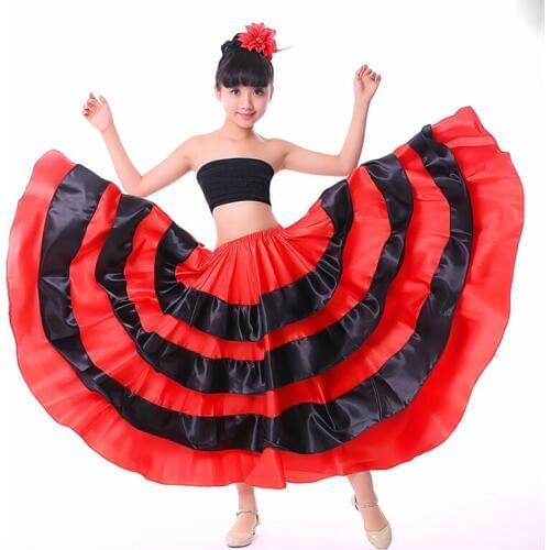 Flamenco Skirt Kids Red Spanish Skirts Girls Spanish Clothes Flamengo Show Modern Ballroom Practice Performance Wear DNV11152