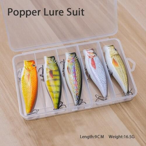 Hot Sale Fishing Lure Set 90mm/18.5g Bionic Topwater Popper Crankbait Floating Hard Bait Artificial Wobblers Fishing Tackle Box