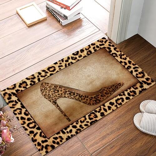 Leopard Print High Heels Doormat for Entrance Door Bathroom Hallway Non-Slip Rugs Home Decor Kitchen Mats