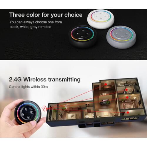 Miboxer 2.4G Rainbow Remote RGB+CCT LED Controller Round White/Black/Gray dimmer switch for Milight RGB+CCT LED Light Bulb Lamp