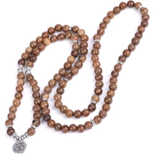 Fashion Women Gifts Handmade Natural Wood Yoga Necklace dropshipping necklaces OM pendants men 108 Beads Wooden Unisex Jewelry