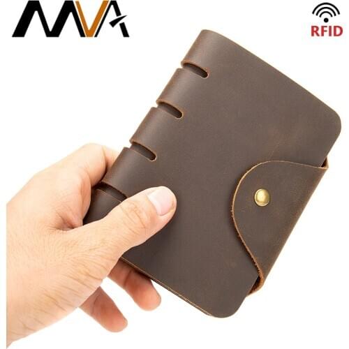 MVA Man Purse Wallet Retro Crazy Horse Leather Mens Wallets Luxury Designer Short Male Wallets Pocket Cards Passport Cover 7417