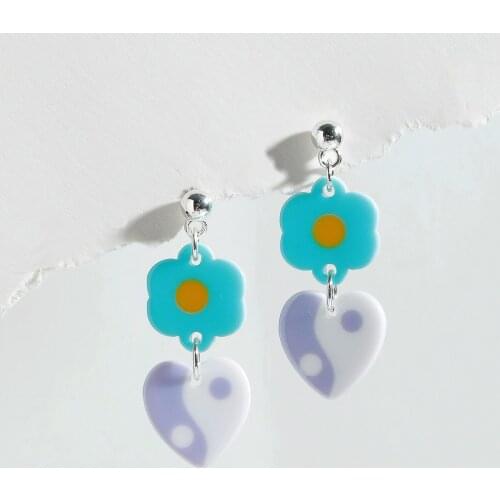 New Ins Creative Acrylic Yin Yang Gossip Earrings Color Simple Tai Chi Heart Flower Earrings For Women Girls Fashion Jewelry