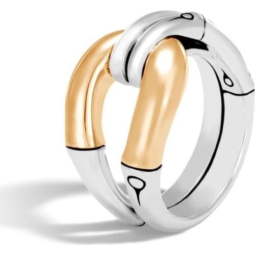 New Trendy Metal Double-Layer Ring Womens Ring Gold-Plated Plain Ring Fashion Silver-Plated Accessories Party Jewelry