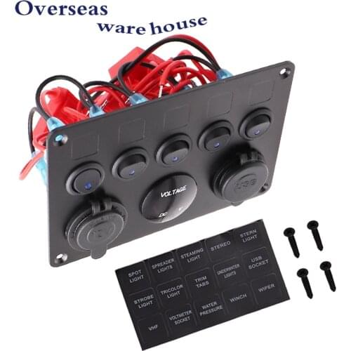 12/24V Boat Rocker Switch Panel for RV Marine Car Vehicles Truck Digital Voltmeter Display Dual USB Charger Red/Blue/Green