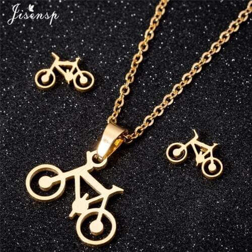 Punk Gothic Stainless Steel Bicycle Pendant Necklace Earrings for Women Men Bike Statement Necklaces Boyfriend Jewelry Set Gifts
