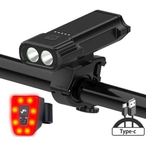 Bike Front Lamp IP65 Waterproof LED Headlight Rear Light Taillight 2400 Lumens Super Bright USB Rechargeable