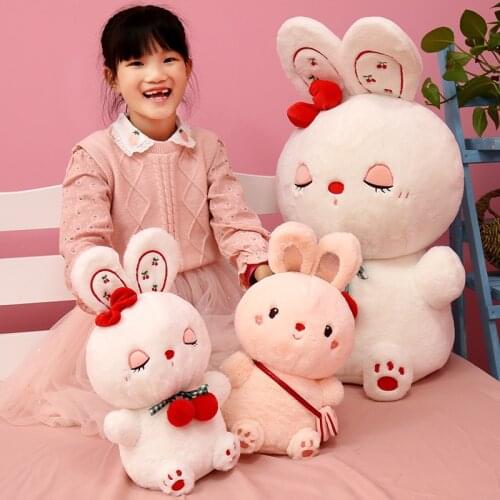 Pink Rabbit Plush Toys Cartoon Animal Stuffed Dolls for Girls Soft Accompany Body Pillows Baby Kawaii Room Decor Plushie Gifts