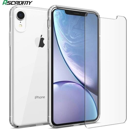 Clear Case for iPhone XR X XS Max 7 Plus 8 6 6S Silicone Transparent Cover add Tempered Glass Screen Protector Phone Accessories