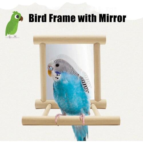 Bird Mirror With Perch Bird Perch Mirror Toy Stand Wood Bird Toy For Parrot Parakeets Cockatiels Cage
