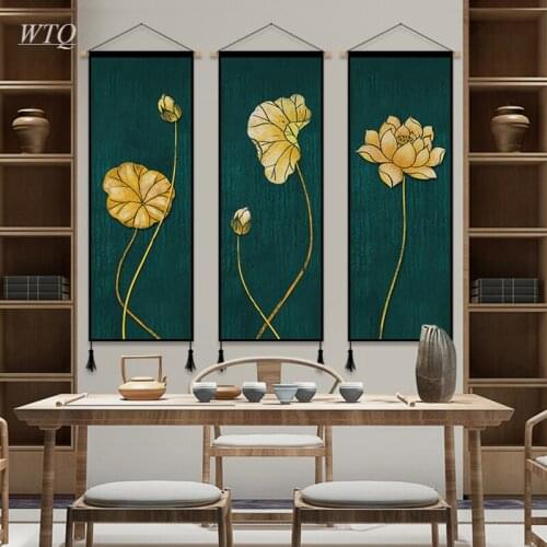 Chinese Style Buddhism Golden Lotus Retro Poster Canvas Painting Wall Decor Posters Wall Art Picture Room Decor Home Decor