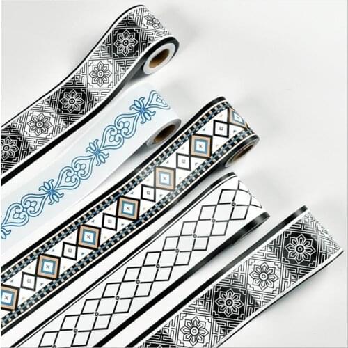 Self Adhesive Floral Wallpaper Borders Skirting Line Wall Border Decorative Wall Sticker Bathroom Kitchen Decor Tile Trim