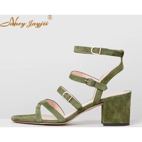 Gladiator Rome Shoes Women Sandals Adult Female High Square heels Buckle Solid Fashion Novelty Casual Leisure 2019 Basic Rome