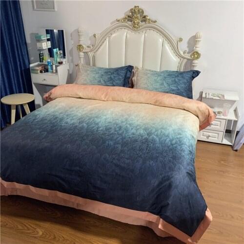 Modern Green to Blue Gradient Color Home Textiles Egypt Cotton Bedding Set King Size Satin Bed Linen Double Queen Duvet Cover
