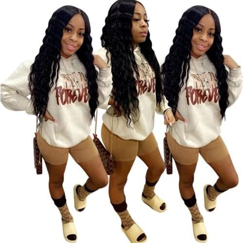 Hooded Letter Printed Long Sleeve Sweater Top 2021 Autumn Womens Top with Shorts, Jeans and Skirt Can Be Street Clothes Sweater