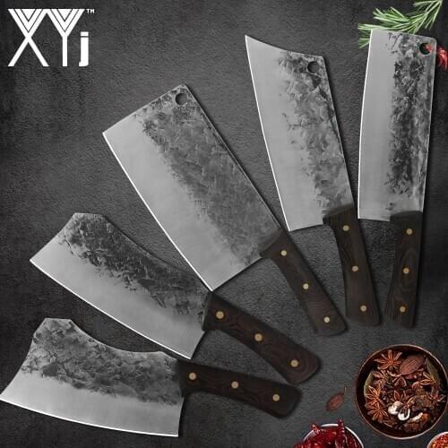 XYj Handmade Forged Butcher Knife High Quality Sharp Blade 7'' 7.5'' Slaughter Wood Handle Chopping Knife Bone Cutter Cutting