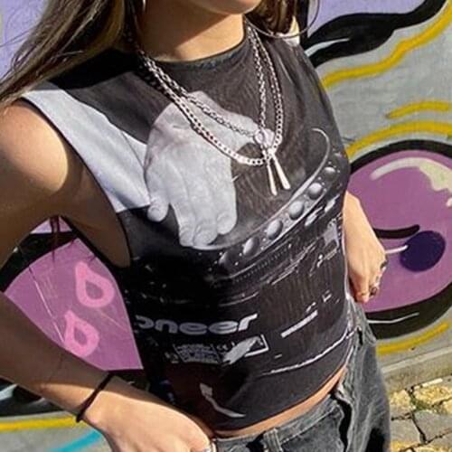 Y2K Aesthetics Tank Top Sleeveless Knit Cropped Shirts Harajuku Goth Punk Vest Streetwear 2021 E-girl Women Fashion Clothing