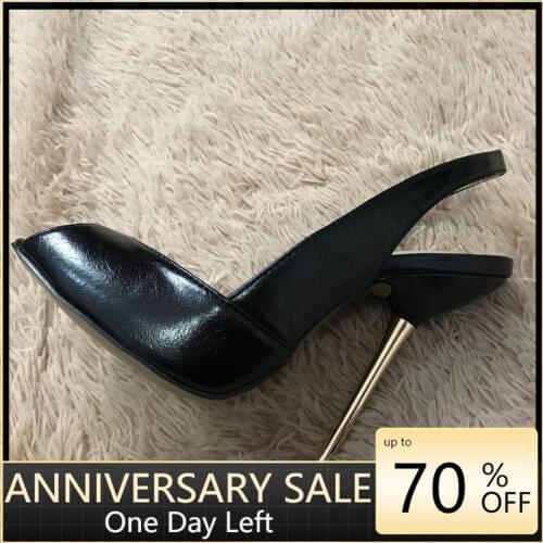 Women Stiletto Thin Iron High Heel Sandals Sexy Sling Back Peep Toe Black PU Party Bridal Ball Lady Shoe 3845-g11