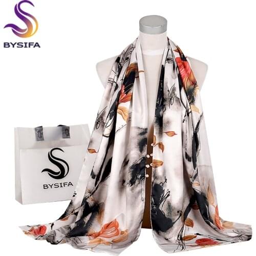 [BYSIFA] Women Scarves New Elegant Silk Scarf Shawl Chinese Style Peony Design Winter Double Faces Buttons Long Scarves 175*50cm