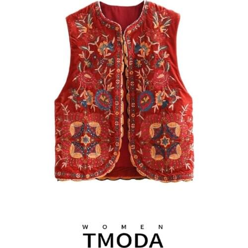 2020 Women Vintage sequins flower embroidery vest jacket ladies retro national style patchwork casual velvet waistCoat Tops