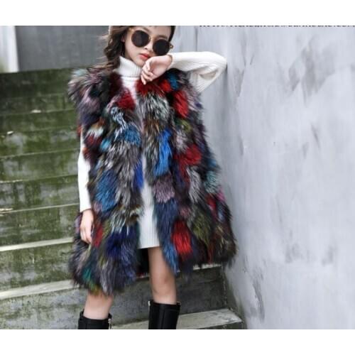 New Real genuine natural kids fox fur vest gilet child fashion multicolor colorfull fur jacket girls outwear custom adult size